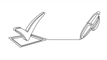 Checkbox with Checkmark Thin Line Icon - Editable Stroke.Continuous line drawing
