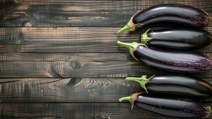 Fresh eggplants on dark wooden background. - Powered by Adobe