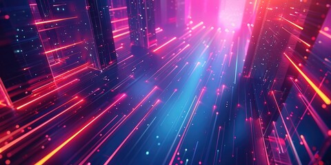 Obraz premium a futuristic city with neon lights and lines, a 3D render abstract background