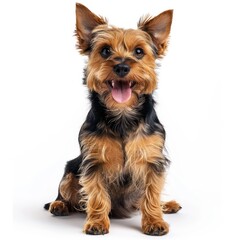 yorkshire terrier, sitting on white background