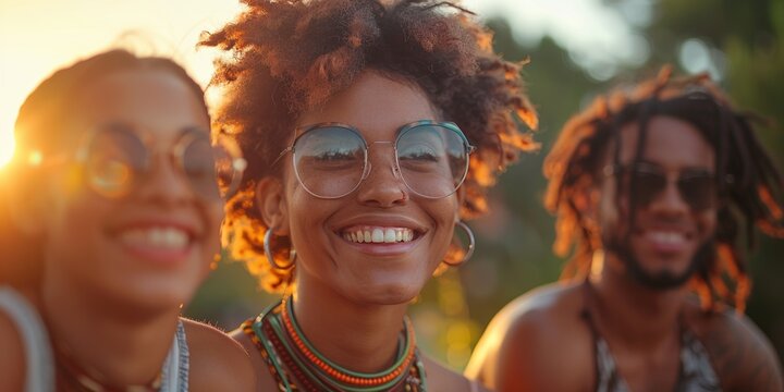 A diverse group of friends enjoys seaside vacations, laughing, and soaking up the sun.