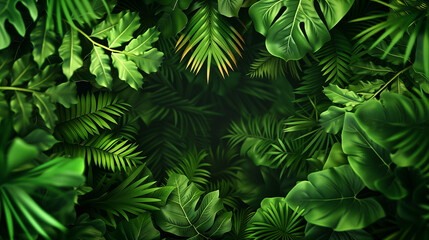 closeup nature view of green leaf and palms background, concept, tropical leaf