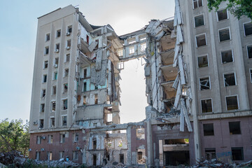 A  administrative building, heavily damaged after shelling . Mykolaiv city.