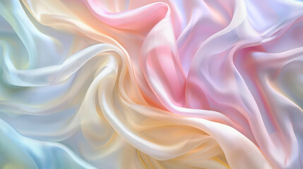 Obraz premium A pastel colored silk fabric, flowing in soft curves, elegant background for product display. The beauty of the scene textures or patterns, a luxury feeling.