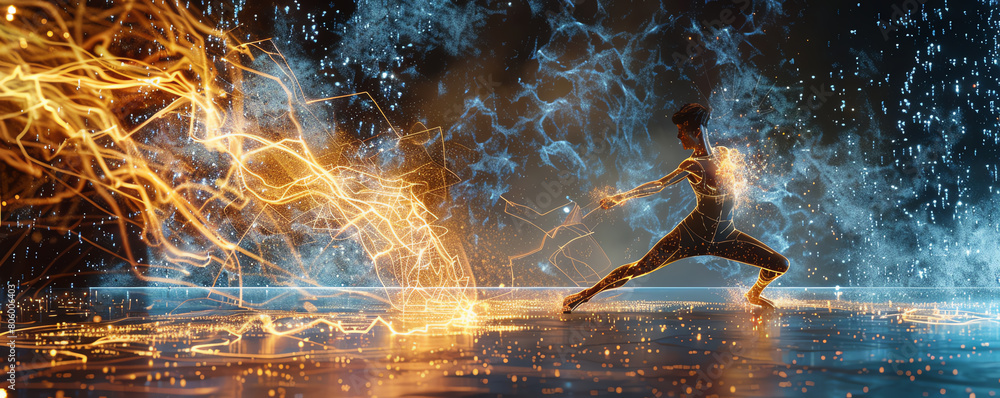 Fototapete capture the fusion of innovative technologies merging with expressive dance forms in a panoramic vis