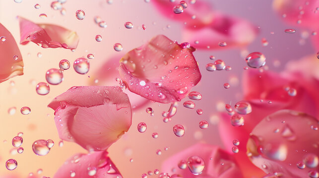 rose petals will fall on abstract floral background with rose petal greeting card design.