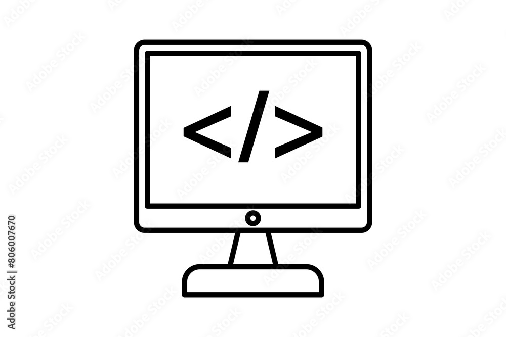 Poster computer screen with code icon. icon related to computer. suitable for web site, app, user interface