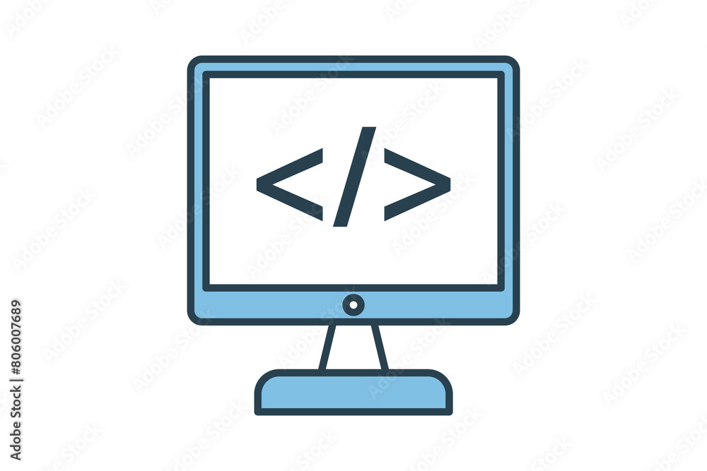 Poster computer screen with code icon. icon related to computer. suitable for web site, app, user interface