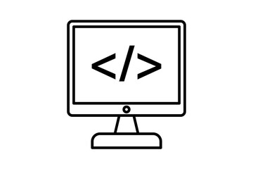 computer screen with code icon. icon related to computer. suitable for web site, app, user interfaces, printable etc. line icon style. simple vector design editable