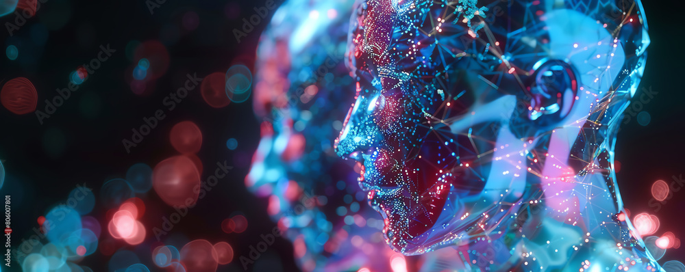 Aufkleber capture the intricate fusion of iridescent holograms and fluid robotic movements close-up shot of me
