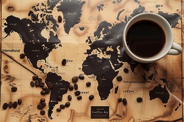 Global Brew: Coffee Cup Over World Map