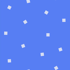 Small squares are scattered across the blue background. Seamless pattern, isolated. Background for cover, textile, interior decor.