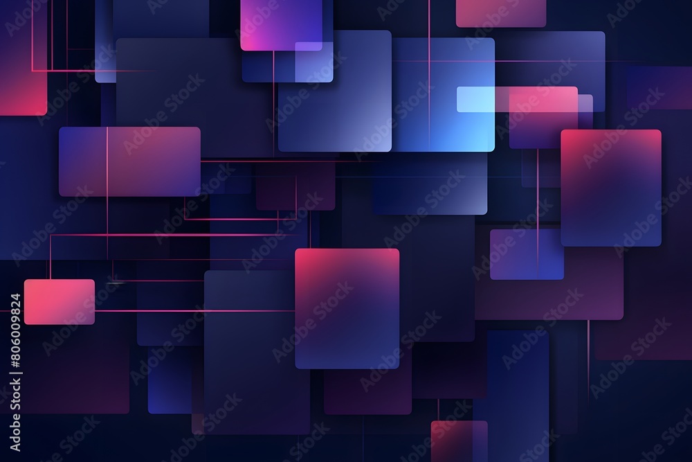 Aufkleber 3d cubes in a random pattern, highlighted with neon outlines, on a dark background for futuristic te