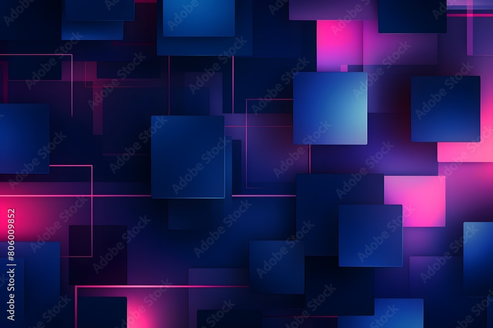 Poster 3d cubes in a random pattern, highlighted with neon outlines, on a dark background for futuristic te
