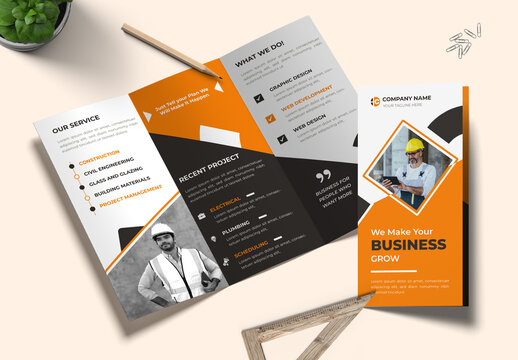 Business Trifold Brochure Layout With Orange And Black
