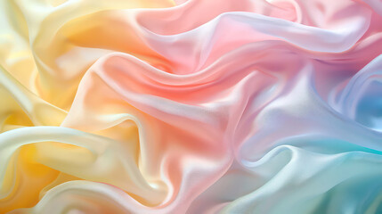 Obraz premium A pastel colored silk fabric, flowing in soft curves, elegant background for product display. The beauty of the scene textures or patterns, a luxury feeling.