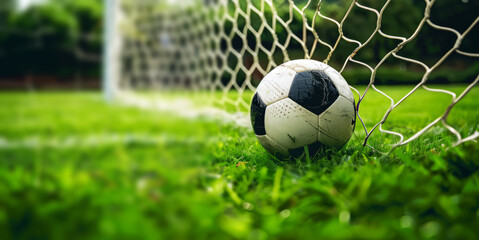 A soccer ball flies into the goal,