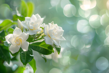 Jasmine white flower with the background of blurry green leaves