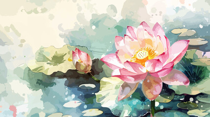 Seerose Lotus Blume Künstlerisch Aufblühen Teich Blüte Garten Beruhigend Watercolor Vektor