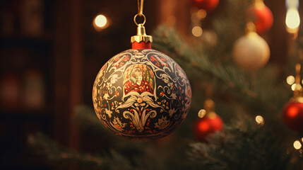A renaissanceinspired image of a Christmas ornament depicted in a realistic and highly detailed pai