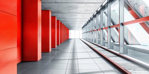 Long Hallway With Red and White Walls
