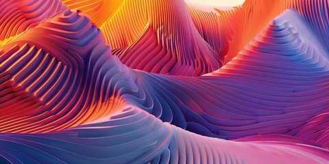 Abstract Red and Blue Waves Forming Dynamic Landscape in Digital Design