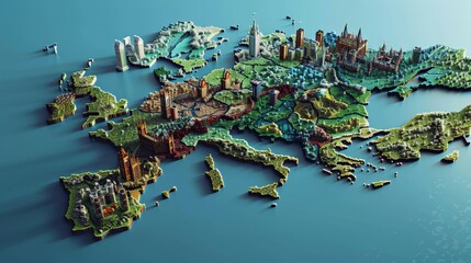 View England states Maps 3D into captivating voxel art, adding a whimsical and dimensional touch to each states representation, diverse geography, Ensure each state stands out with depth ,isometric 