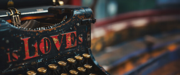 A vintage typewriter with the word 
