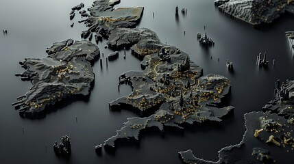 View England states Maps 3D  into captivating voxel art, adding a whimsical and dimensional touch to each states representation, diverse geography, Ensure each state stands black states Map