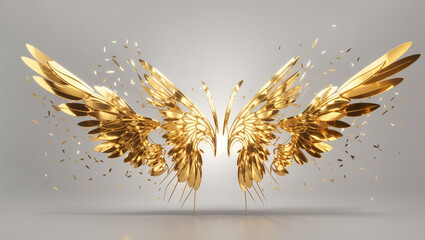 A pair of golden wings with a white background


