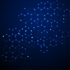 scientific abstract hexagon background with shiny dots
