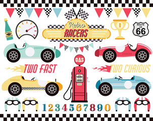 Race Cars, Vintage, retro, Art & Illustration