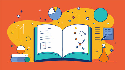 The journal open to a page filled with mathematical equations and philosophical quotes showcasing the Stoics analytical approach to life.. Vector illustration