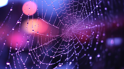spider web in the morning dew,Cold dew condensing on a spider web
