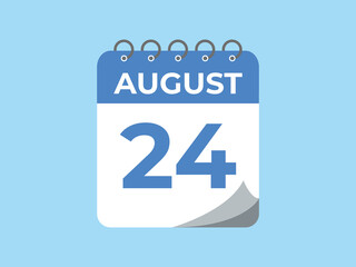 August 24 calendar reminder. 24 August daily calendar icon template. Calendar 24 August icon Design template. Vector illustration
