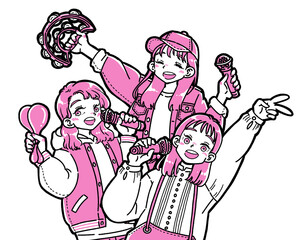 カラオケではしゃぐ3人の女の子