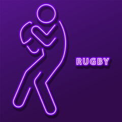 rugby neon sign, modern glowing banner design, colorful modern design trend on black background. Vector illustration.