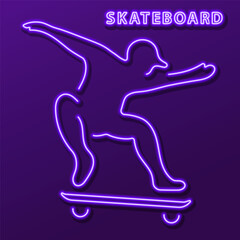 skateboard neon sign, modern glowing banner design, colorful modern design trend on black background. Vector illustration.