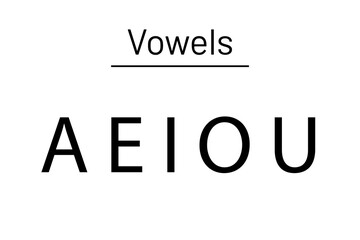 Vowels, a e i o u. English vowels. 