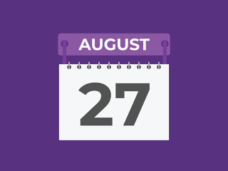 August 27 calendar reminder. 27 August daily calendar icon template. Calendar 27 August icon Design template. Vector illustration
