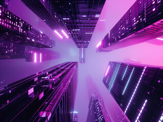 Create a minimalist design of a futuristic cityscape for a virtual reality experience