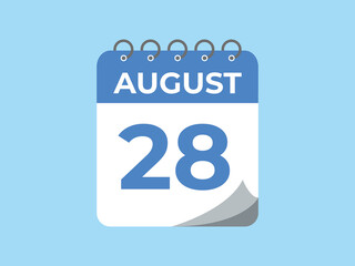 August 28 calendar reminder. 28 August daily calendar icon template. Calendar 28 August icon Design template. Vector illustration
