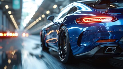 Obraz premium High speed car on a highway obscures the speed of movement. 3D rendering.