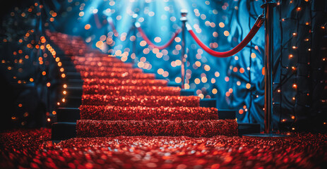 A red carpet with a red staircase leading up to it