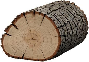 cross section of tree trunk, wooden log firewood on transperent background