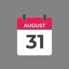 August 31 calendar reminder. 31 August daily calendar icon template. Calendar 31 August icon Design template. Vector illustration
