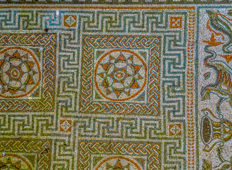Details of Roman Mosaic at Littlecote, Near Hungerford, Engalnd, UK.