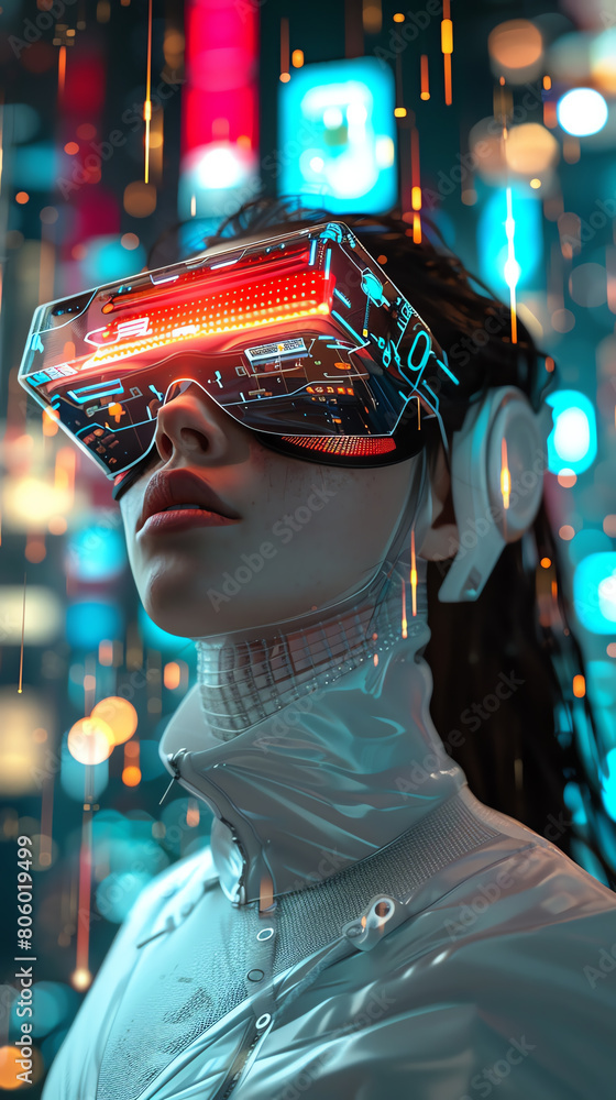Aufkleber create a visually striking portrayal combining futuristic technology and romantic allure in a fronta