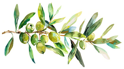 Frische Oliven Ast Mediterran Olivenbaum Zweig Olive Watercolor Vektor