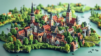 View Belgium states Maps 3D into captivating voxel art, adding a whimsical and dimensional touch to each states representation, diverse geography, Ensure each state stands out with depth ,isometric 